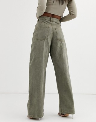 ASOS DESIGN High rise 'relaxed' dad jeans in khaki