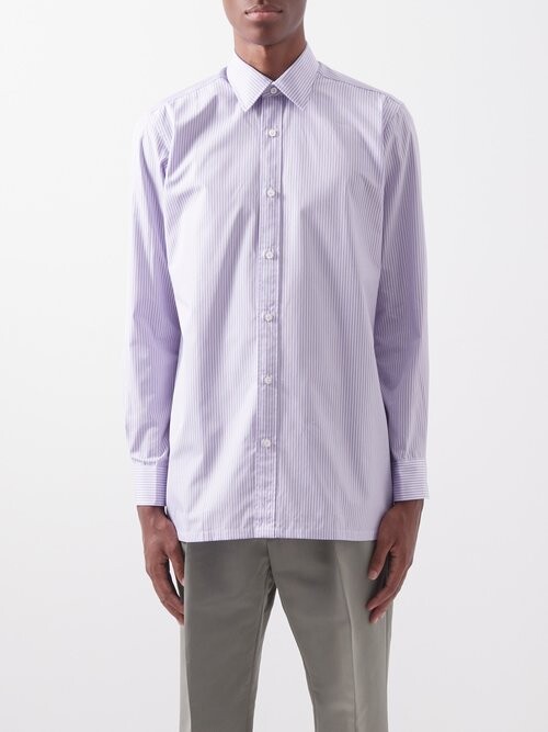 Charvet Slim-fit Striped-poplin Shirt - Purple - ShopStyle