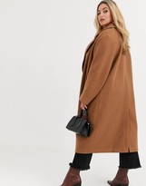 Thumbnail for your product : ASOS DESIGN Curve longline textured coat with mixed buttons in stone