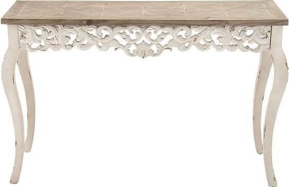 Olivia & May WoodParisianDesignFloralOrnateDetailingConsoleTableWhite-Olivia&May