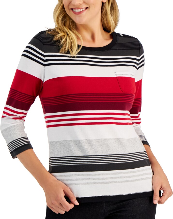 Karen Scott Women's Caster Striped 3/4-Sleeve Top, Created for
