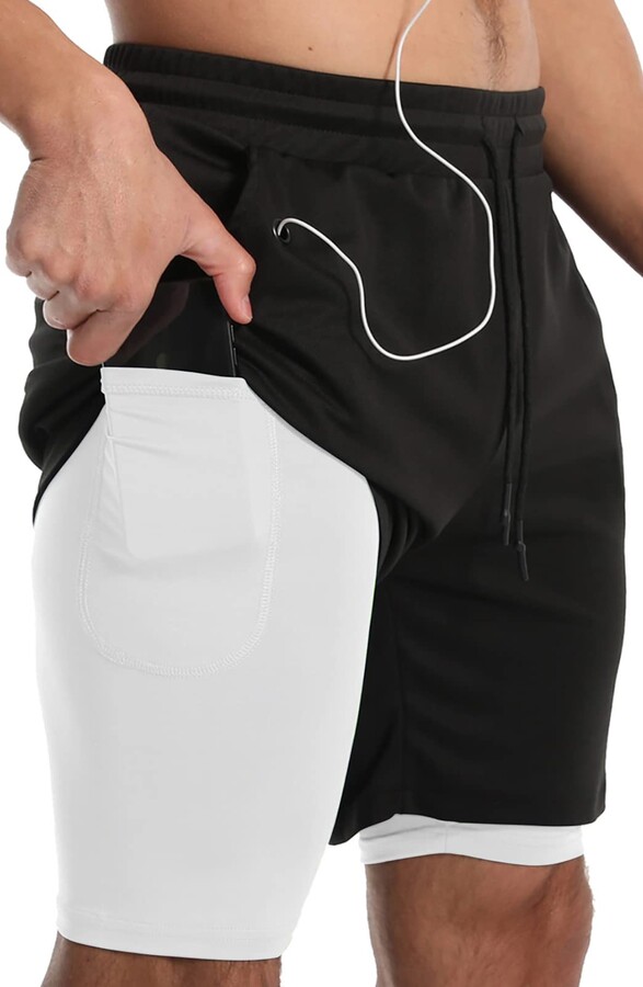 JWJ Men's 2 in 1 Workout Running Shorts 7 Inch Lightweight Athletic Gym