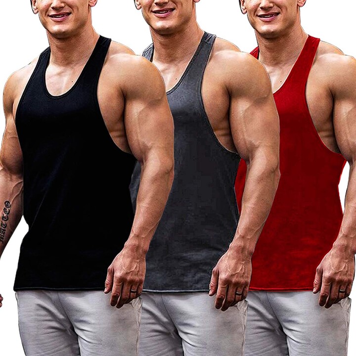 COOFANDY Men's Gym Tops Pack of 3 Cotton Muscle Fit Vests Base Layer ...