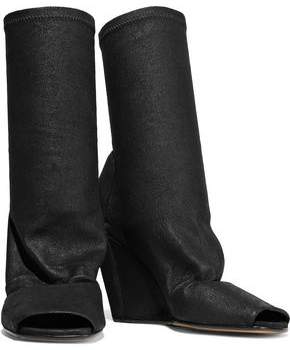 Rick Owens Textured Stretch-Leather Wedge Sock Boots