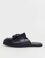 Thumbnail for your product : ASOS Design DESIGN backless mule loafer in black leather with tassel