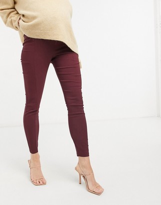 ASOS Maternity DESIGN Maternity over the bump high waist trousers in skinny fit in claret