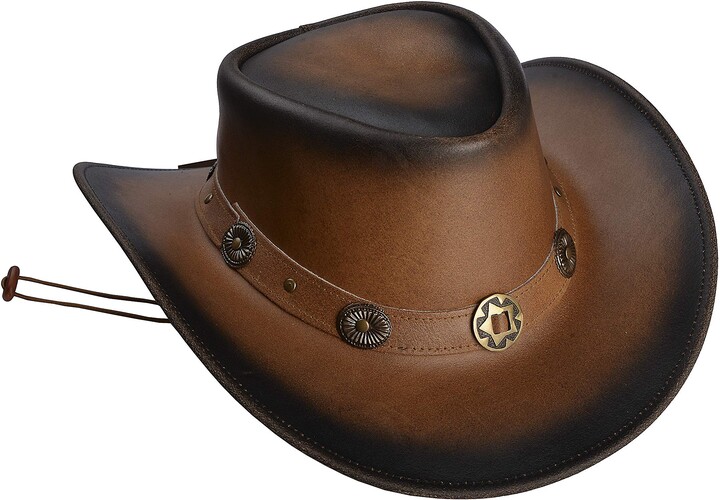 Real Leather Western Style Hat Australian New Cowboy Chin Strap Plain Hats 