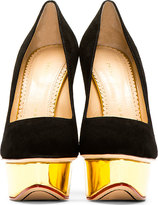 Thumbnail for your product : Charlotte Olympia Black Suede Platform Dolly Pumps