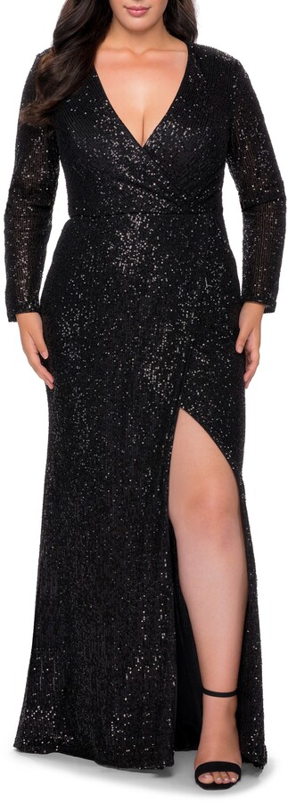 plus size black sequin gown