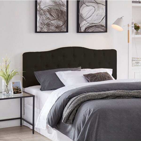 Home Imports Emporium HomeImportsEmporiumQueenHeadboard–TuftedLinenUpholsteredPanelwithAdjustableHeightWallorBedFrameMountinBlack