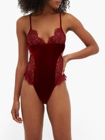 Thumbnail for your product : Coco de Mer Eugenia Chantilly-lace And Velvet Bodysuit - Red