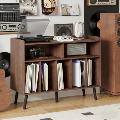Latitude Run Record Player Cabinet With Vinyl Storage For 350 Albums, Turntable Stand