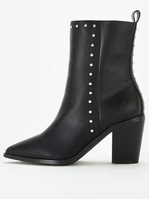 Very Raven Wide Fit Studded Western Calf Boots - Black