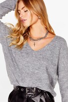 Thumbnail for your product : Nasty Gal Womens Now You V It Knitted V-Neck Jumper - Grey - One Size