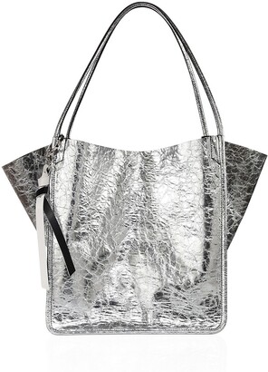 silver leather tote bag