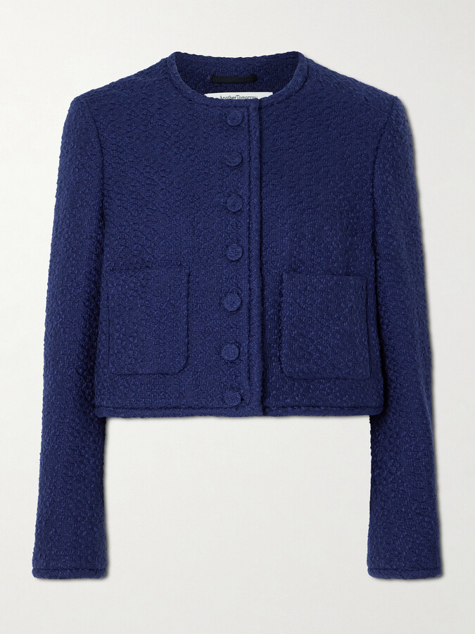 ANOTHER TOMORROW Cropped Organic Cotton-tweed Jacket - Blue