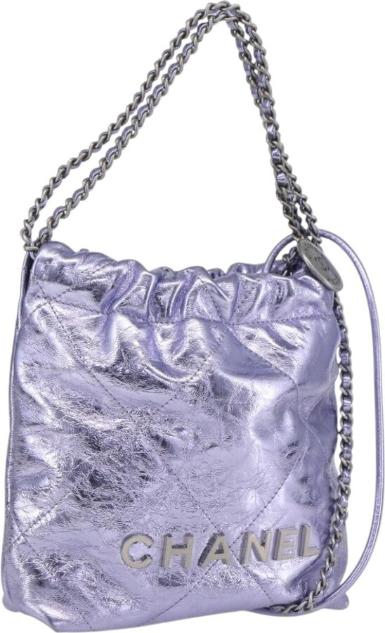 Chanel 22 Chain Hobo Quilted Calfskin Purple Leather Shoulder Bag Bag (Pre-Owned)