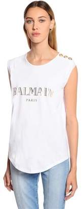 Balmain Logo Cotton Jersey Sleeveless Top