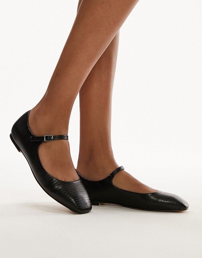 Topshop Caitlin slim square toe ballet flat in black ShopStyle