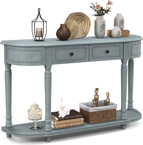 Costway Costway52''LongSofaTablewith2Drawers&OpenShelfRetroConsoleTablewithStorage