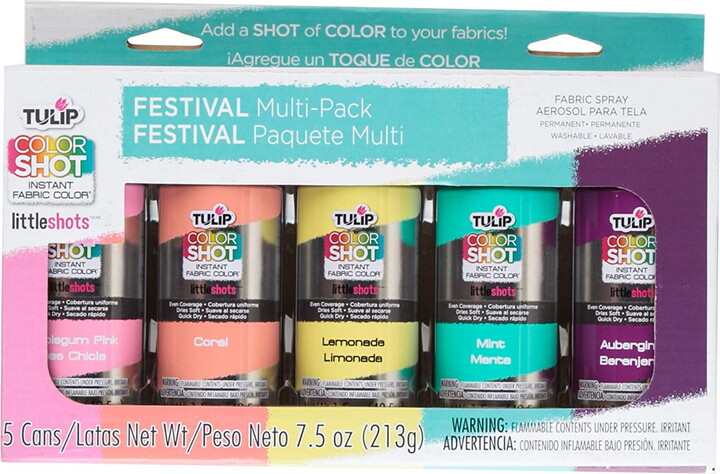 Tulip Color Shot Instant Fabric Spray Paint, Festival, 1.5 oz Cans, 5 Pack