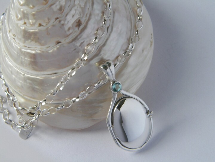 Etsy Solid 925sterling Silver H2O Mermaids Hand Made in USA Handcrafted Locket Pendant 4mm Natural Blue Apatite With Chain