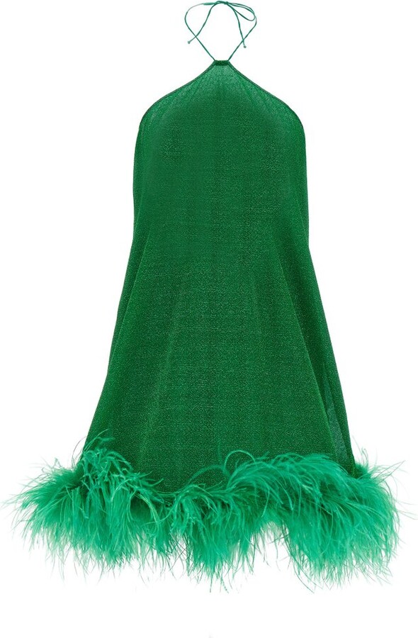 Oseree Lumière Embellished-Trim Halterneck Mini Dress