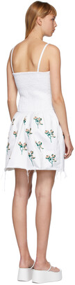 Marina Moscone White Embroidered Smocked Bustier Tunic Dress