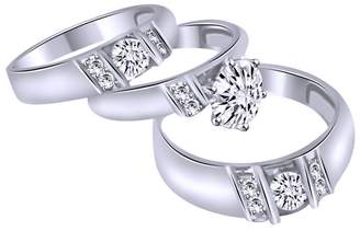 Jewel Zone US White Cubic Zirconia Engagement and Wedding Trio Bridal Ring Set In 10k Gold (1.5 Cttw)