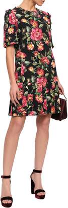Dolce & Gabbana Embellished Pleated Floral-print Crepe Dress
