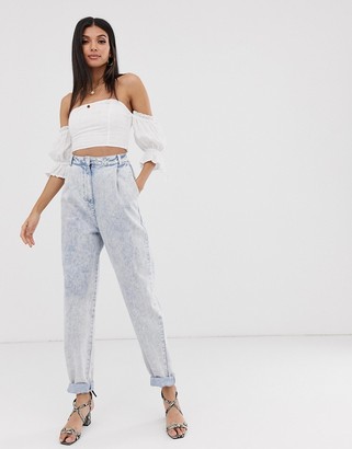Asos Tall ASOS DESIGN Tall tapered boyfriend jeans with curved seam in bleach acid wash