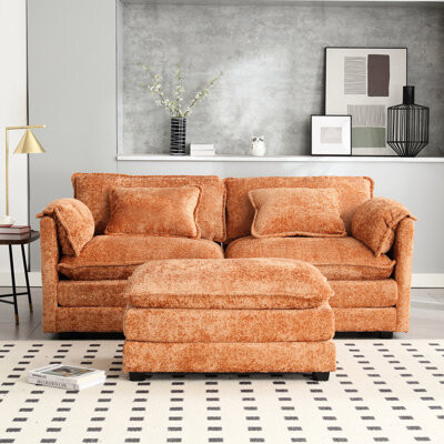 Latitude Run Double Featuring Chenille Fabric Removable Armrest Side Pockets For Storage Of Close - By Items High Density Sponge Inside Footstool 500 Lb Capaci