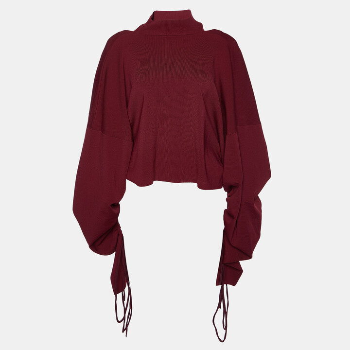 SOLACE London Burgundy Knit Samara Cut-out Ruched Top M