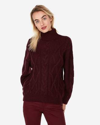 Express Cable Knit Mock Neck Oversized Tunic Sweater