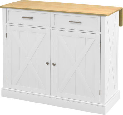 Red Barrel Studio Portable Kitchen Island With Folding Counter - White 2 Drawers Adjustable Shelves Drop Leaf Rolling Island White Decoration Drawers & For Dining Ro