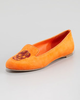 Thumbnail for your product : Alexander McQueen Skull-Vamp Suede Belgian Loafer, Orange
