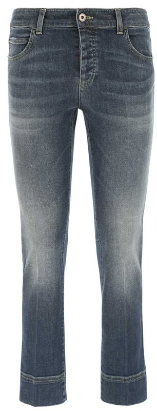 Emporio Armani J31 Cropped, wide-legged, high waist, rinsed comfort-denim  jeans with zigzag embroidery - ShopStyle