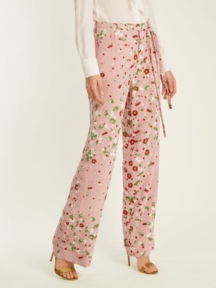 Valentino Daisy-print Silk Crepe De Chine Trousers - Pink Print