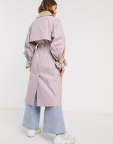 Thumbnail for your product : ASOS DESIGN color block tie sleeve trench coat in stone