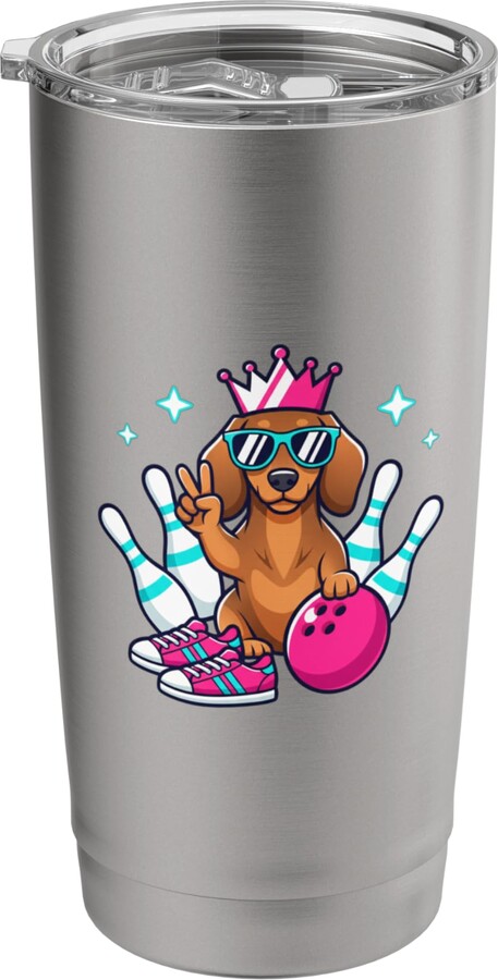Pins & Paws Studio Dog Bowling Dachshund King, Funny Bowling Dog Design Stainless Steel Insulated Tumbler
