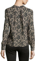 Thumbnail for your product : Michael Kors Lace-Print Long-Sleeve Shell, Black/Nude