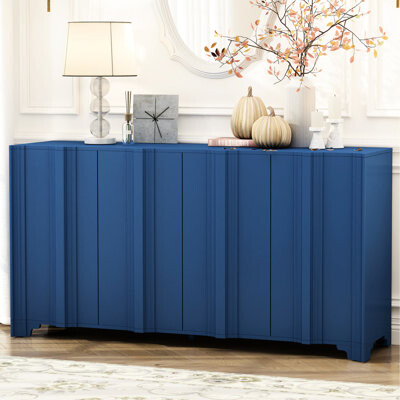 Charlton Home Functional Four-Door Sideboard Adorned With Middle Corner Support Pine Veneer And Triangular Legs - Ideal For Study Entrance Navy Blue Luxury Layer