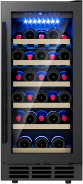Euhomy 15 Inch 30 Bottles Under-Counter Refrigerators, Single Zone Wine Fridge, Wine Refrigerator Digital Temperature Control, Freestanding Wine Chill