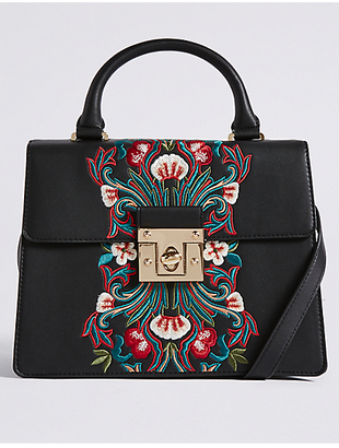 M&S Collection M&s Collection Faux Leather Embroidered Tote Bag