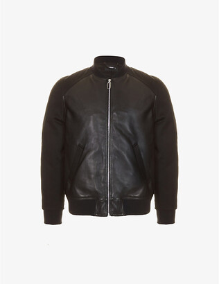 The Kooples Contrast panel cotton-twill and leather bomber jacket