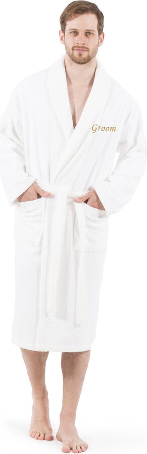Linum Home Textiles "Groom" Embroidered Terry B athrobe