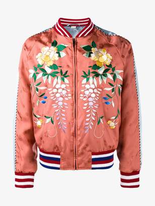 Gucci Orange Floral Embroidered bomber jacket