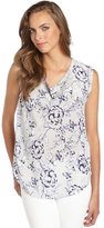 Thumbnail for your product : Rebecca Taylor grey and navy silk floral printed sleeveless blouse