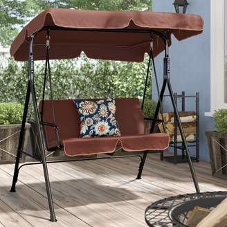 Winston Porter Priory Patio Loveseat Canopy Hammock Porch Swing with Stand Cushion