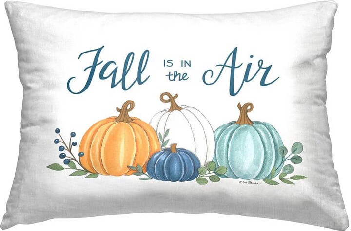 Fall In The Air Pumpkins White Print Polyester 14in. X 20in. Throw Pillow